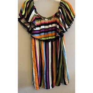 Uncle Frank Women's Dress with Bright Vertical Stripe w/Peasant Neck - XS